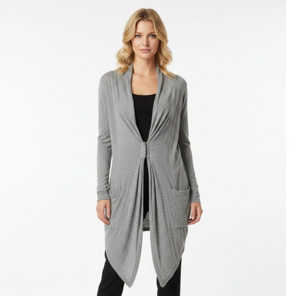 Etcetera Gray Open Front Long Sleeve Cardigan Sweater L